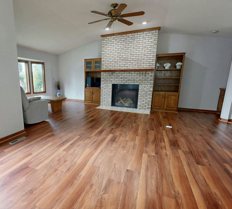An empty family room in a home.